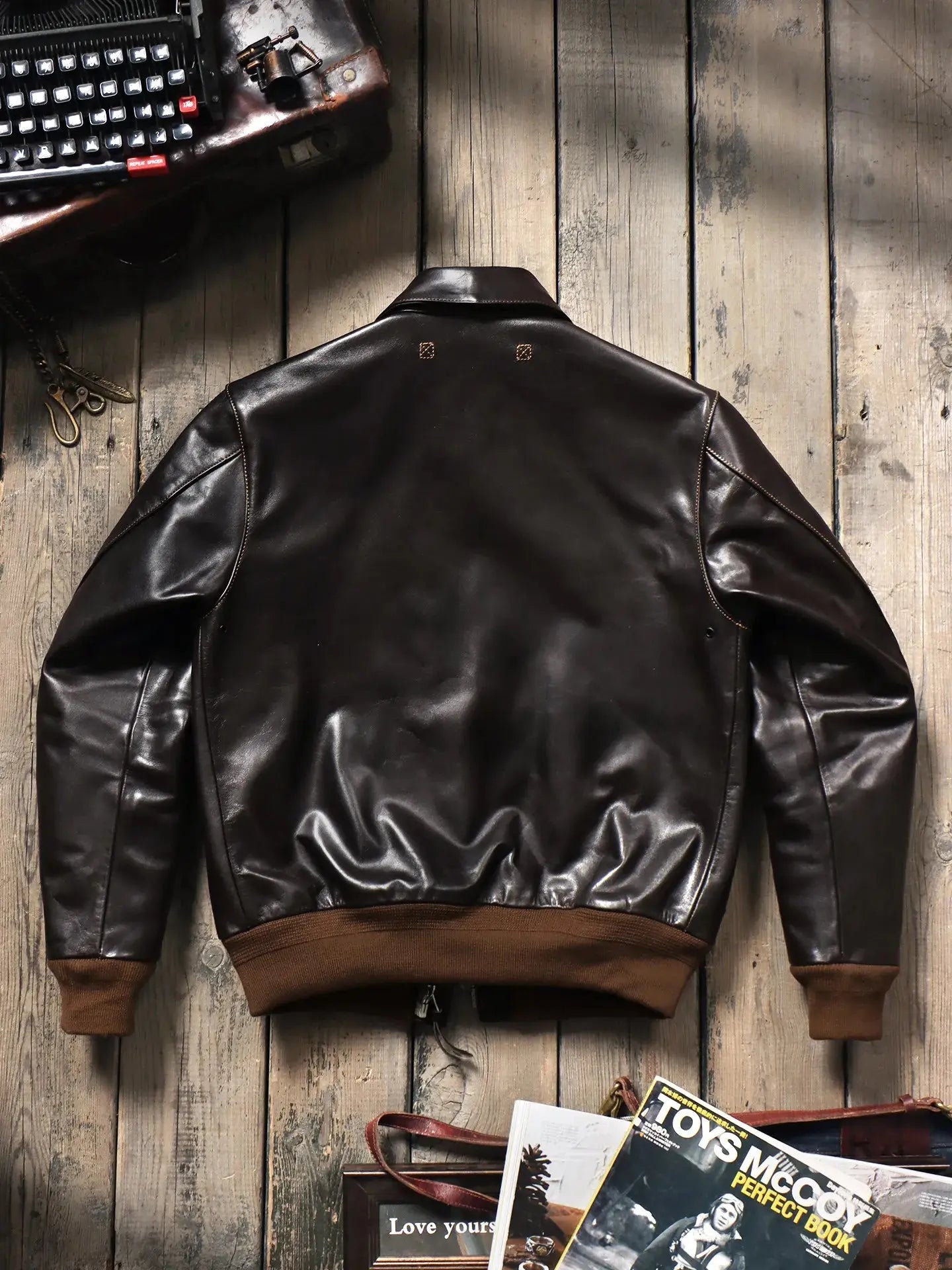 Tailor Brando Full Grain Vegetable Tanned Horsehide Classic A2 Men's Retro Genuine Leather Aviator Jacket Tailor Brando