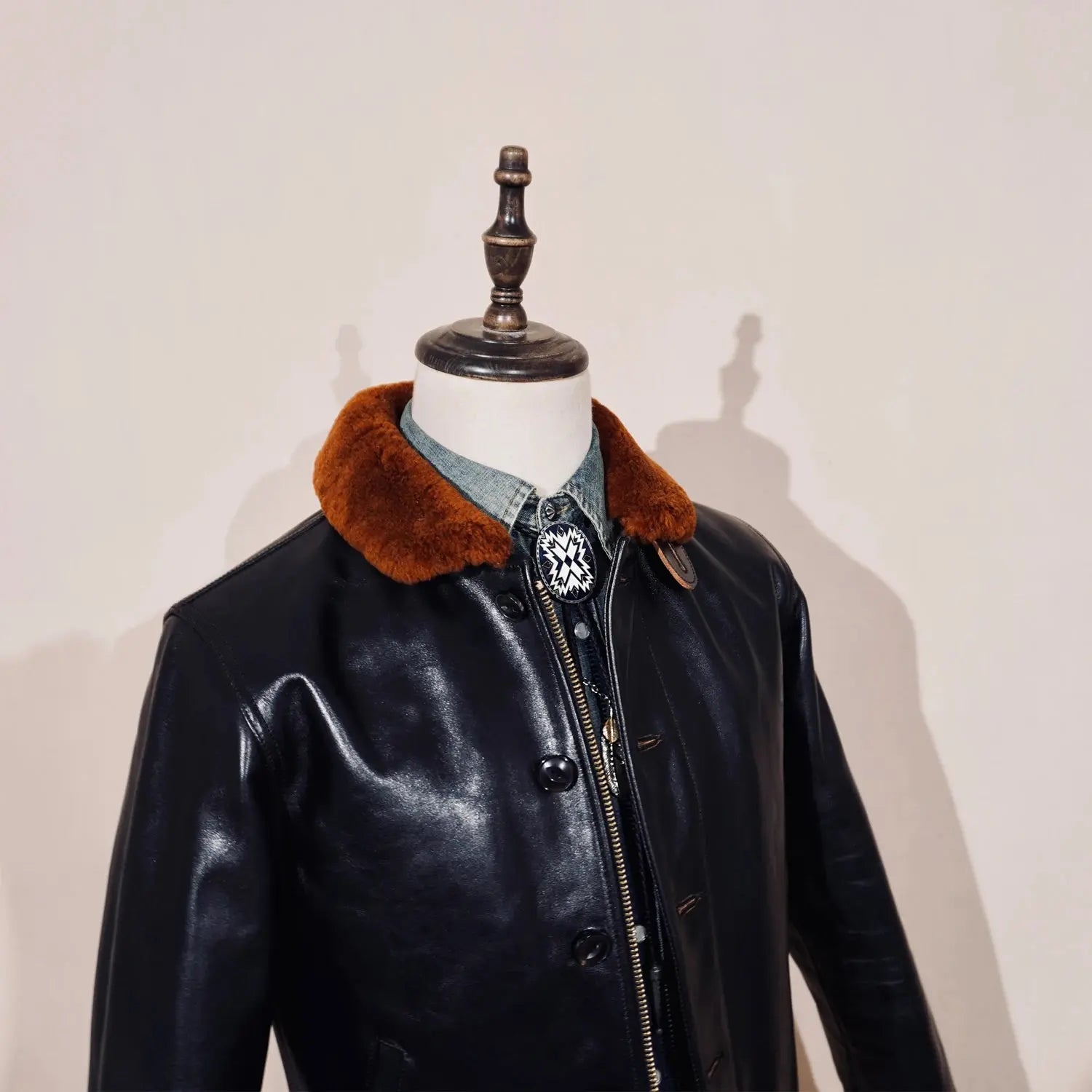 Tailor Brando Replica M*cOy Deck Jacket N1 Full-Grain Tea-Core Horsehide Men's Genuine Fur Collar Leather Jacket Tailor Brando
