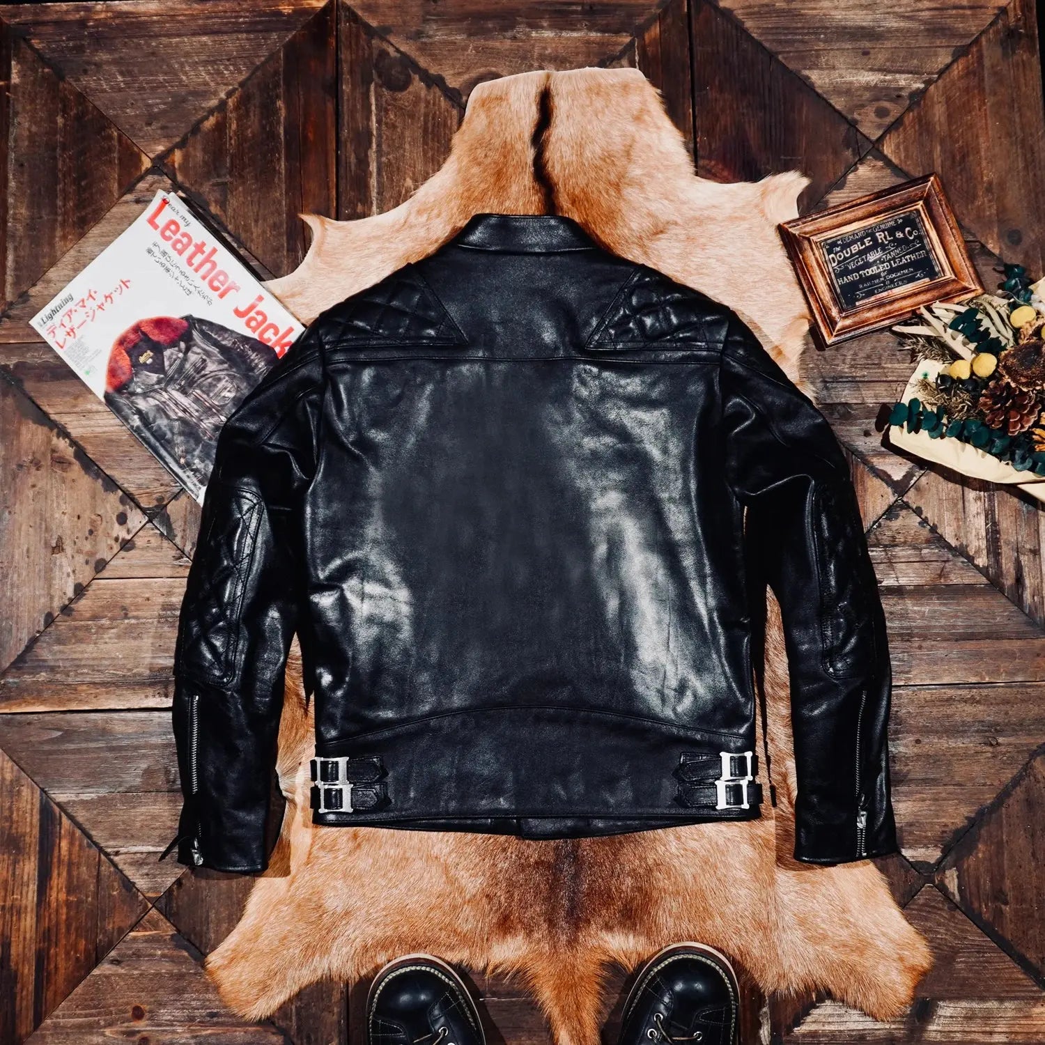 Tailor Brando Classic Model 445 Full Grain Vegetable Tanned Horsehide Men's Classic Double Rider Genuine Leather Biker Jacket Tailor Brando