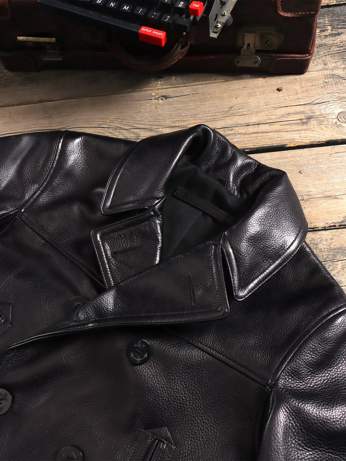 Tailor Brando Full Grain Cowhide 740 Pea Coat Retro Genuine Leather Double-breasted Jacket Tailor Brando