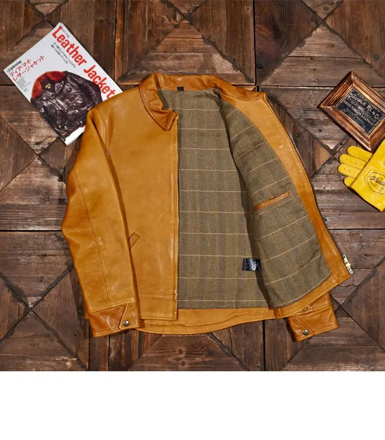Tailor Brando JS02 Replica Full-Grain Water-Dyed Cowhide American Vintage Men's Genuine Leather Biker Jacket Tailor Brando