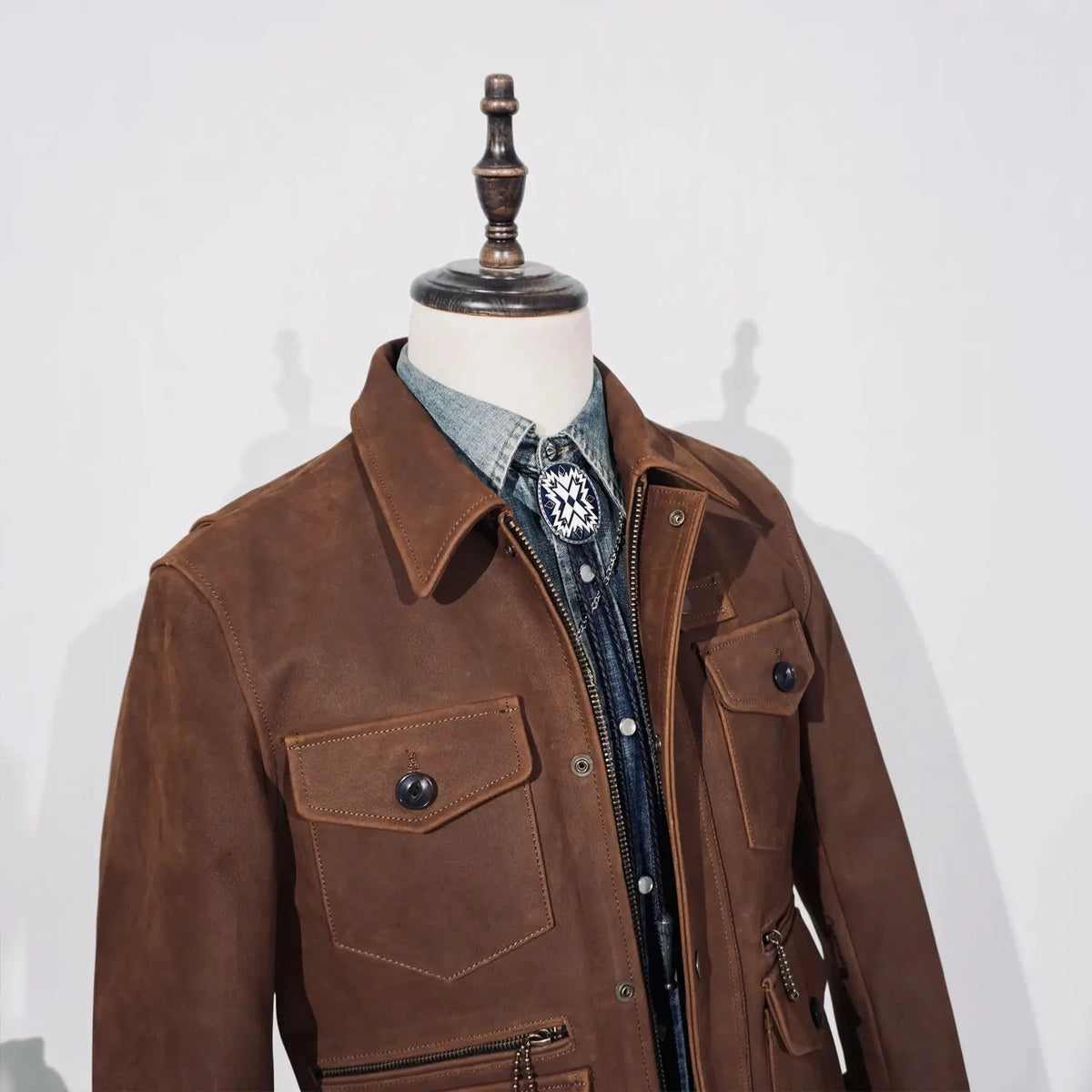 Tailor Brando American Vintage Full-Grain Cowhide Four-Pocket Men's Classic Leather Safari Jacket Tailor Brando