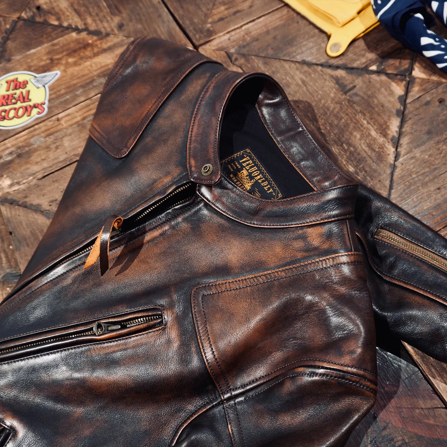 Tailor Brando Full-grain Washed Distressed Tea-core Cowhide Men's Classic Venom Retro Genuine Leather Motorcycle Jacket Tailor Brando