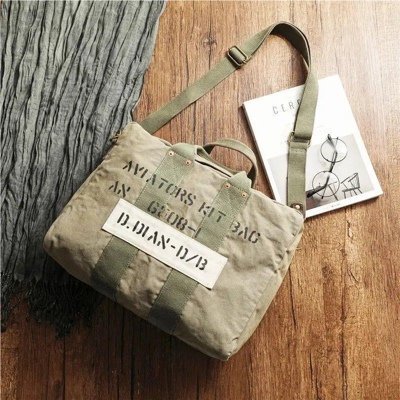 Tailor Brando Vintage Distressed Canvas Tote Travel Bag Outdoor Casual Large Capacity 47*35*18cm Single-Shoulder Crossbody Bag Tailor Brando