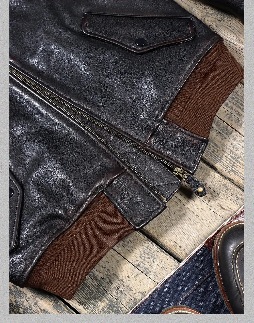 Tailor Brando 1.4mm Full-Grain Tea-Core American Vintage MA-1 Aviator Jacket Men's Genuine Leather Baseball Jacket Tailor Brando