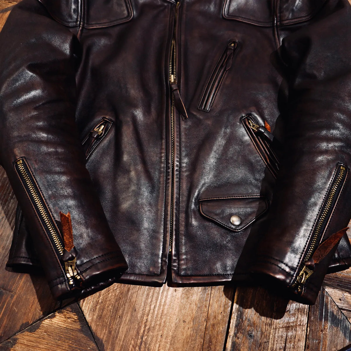 Tailor Brando Full Grain Vegetable Tanned Teacore Horsehide Men's Retro Venom Classic Genuine Leather Biker Jacket Tailor Brando