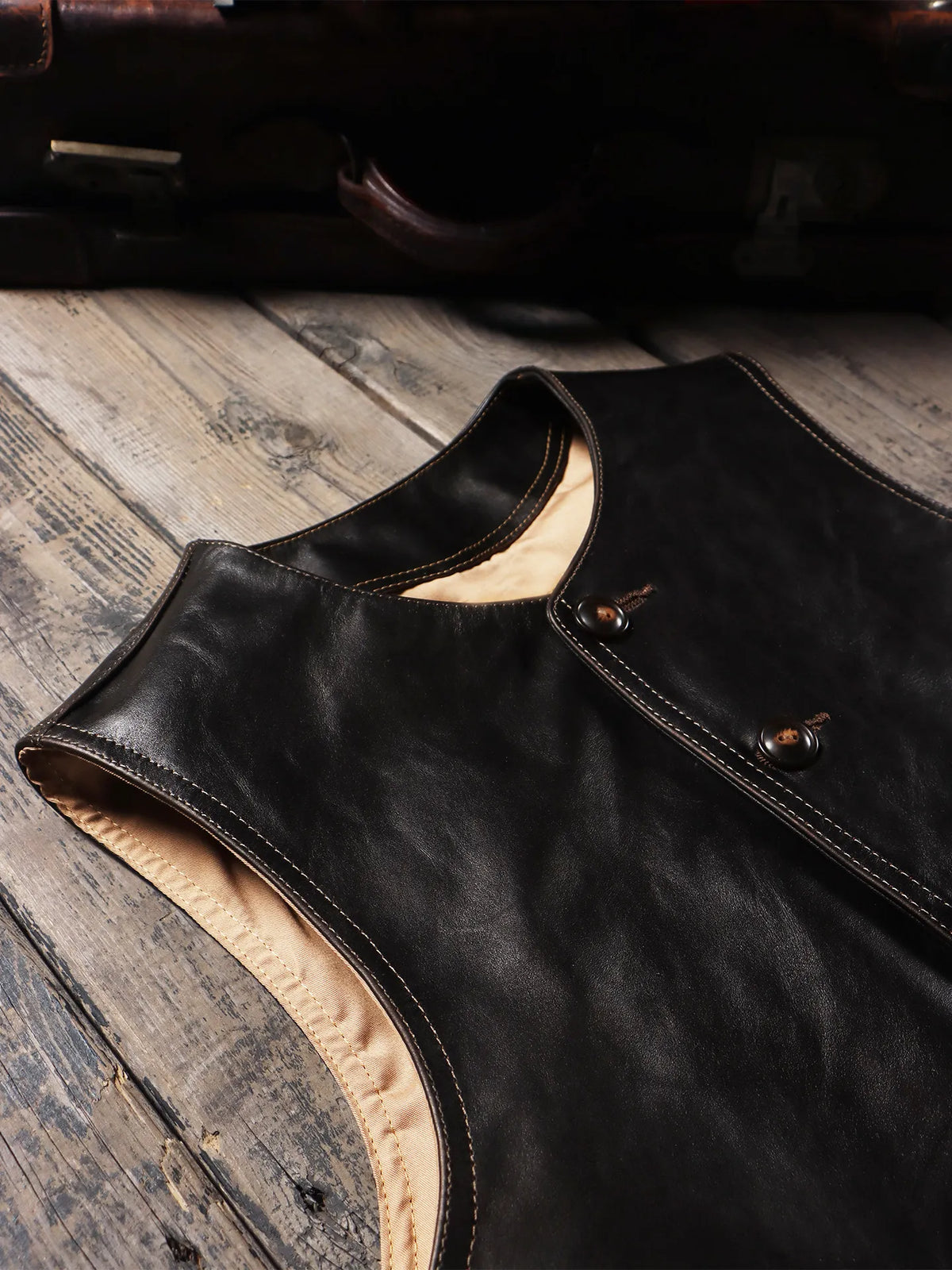 Tailor Brando 1.2mm Teacore Horsehide American Retro Men's Distressed Genuine Leahter Vest Tailor Brando