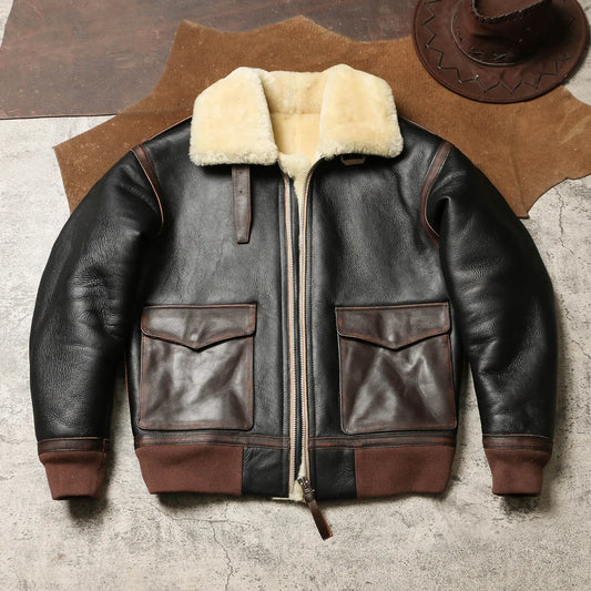 Tailor Brando Authentic Sheep Shearling Men's Vintage G1 Classic Leather Bomber Jacket Tailor Brando