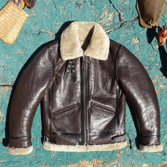 Tailor Brando Australian Natural Sheep Shearling Classic B3 Winter Warm Men's Genuine Leather Bomber Jacket Tailor Brando
