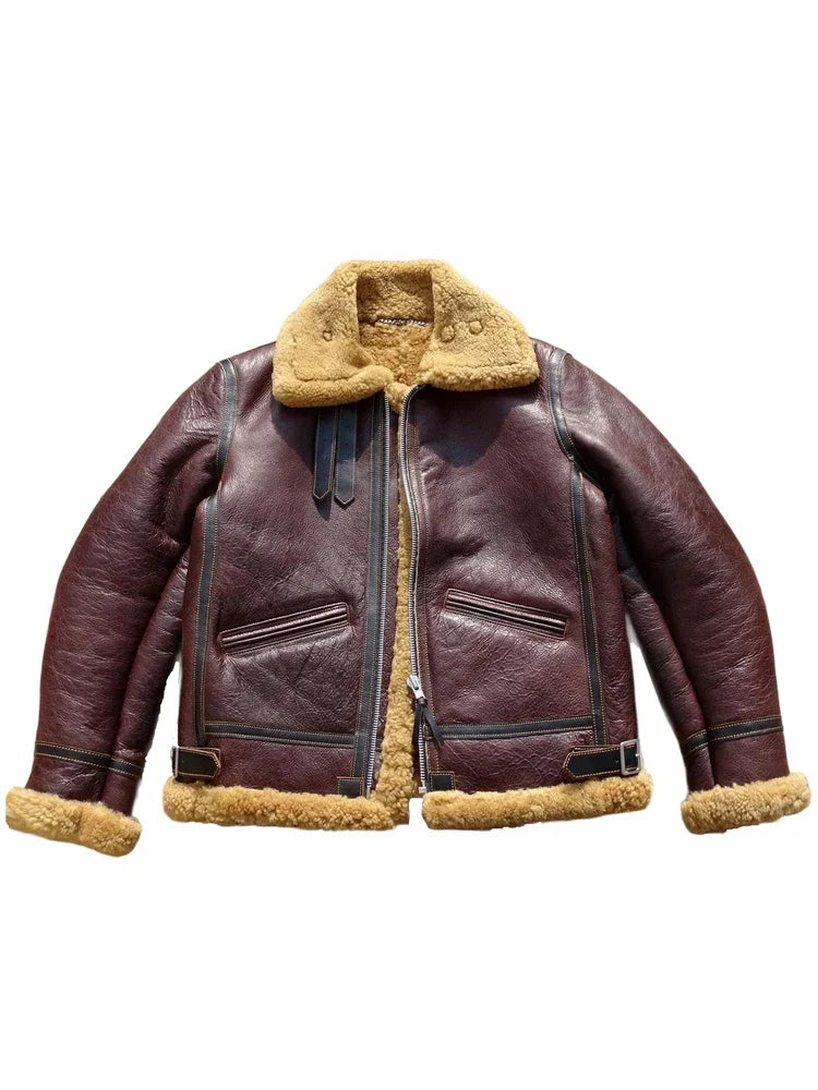Tailor Brando Merino Shearling Vintage B3 Classic Genuine Fur Bomber Leather Jacket Tailor Brando