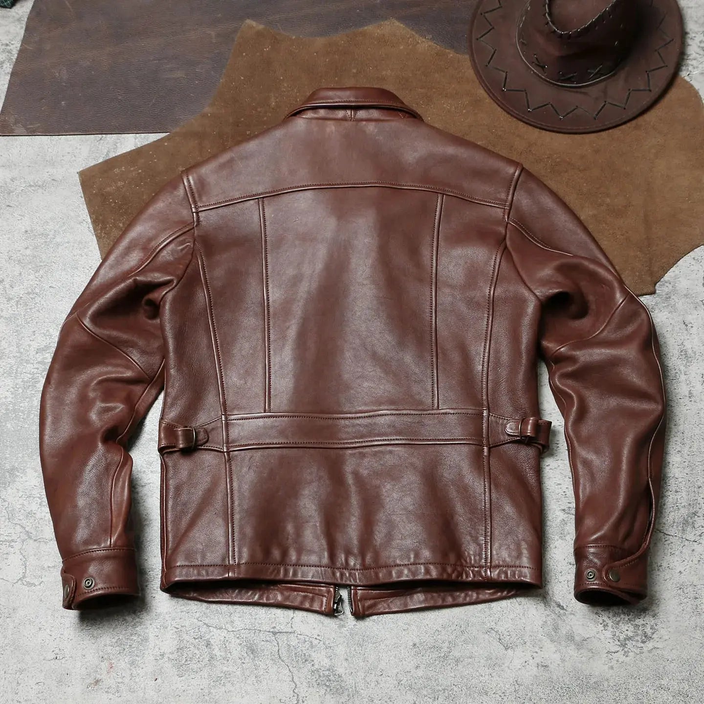 Tailor Brando Batik Uncoated Sheepskin Men's Classic Newsboy Retro Genuine Leather Biker Jacket Tailor Brando