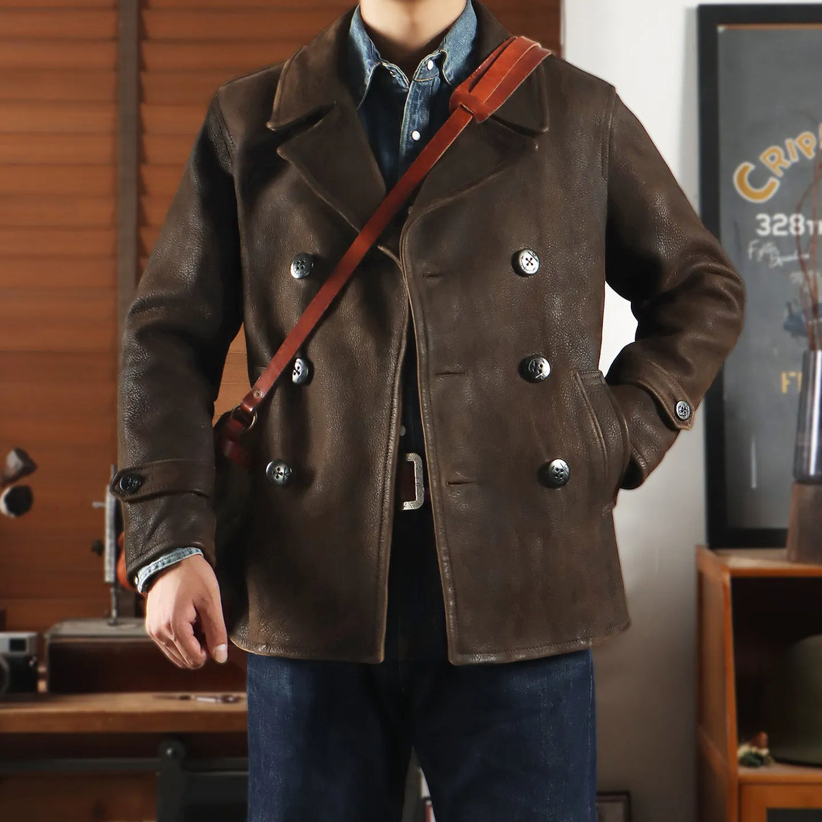 Tailor Brando 1.8mm Full Grain Cowhide America Retro Classic 740 Pea Coat Men's Genuine Leather Jacket Tailor Brando