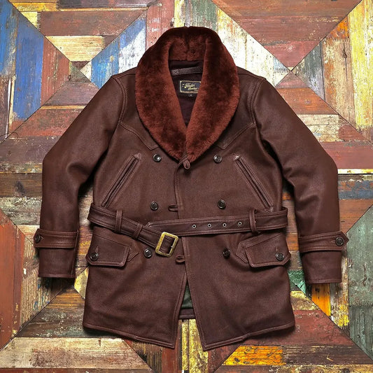 Tailor Brando American Retro Head Layer Cowhide Men's Rancher's Coat Mid-Length Genuine Leather Warm Safari Jacket