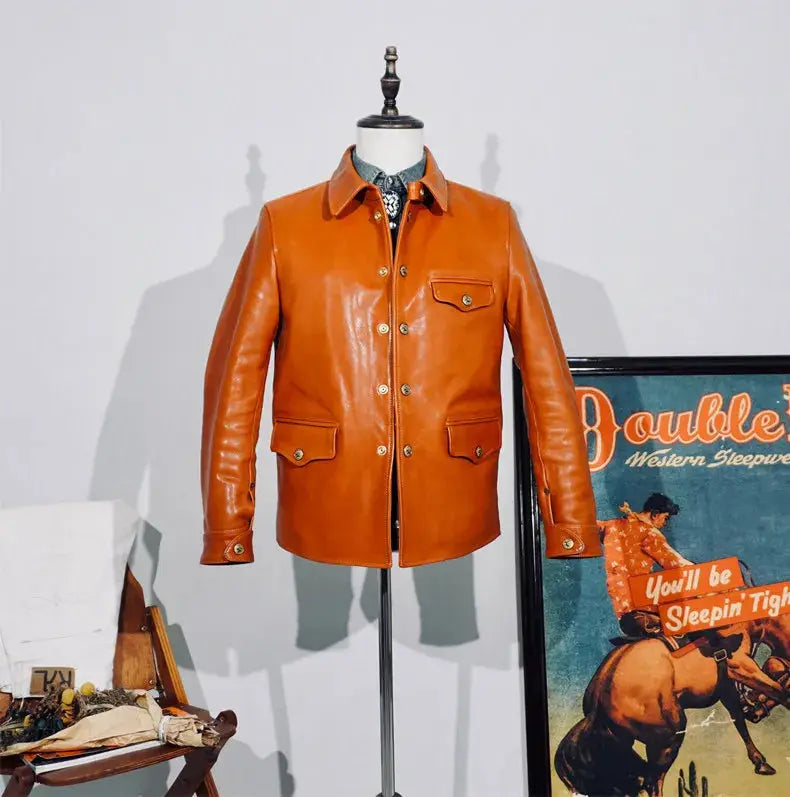 Tailor Brando Italian Vegetable-tanned Horsehide Classic American Retro Brakeman Genuine Leather Work Jacket Tailor Brando