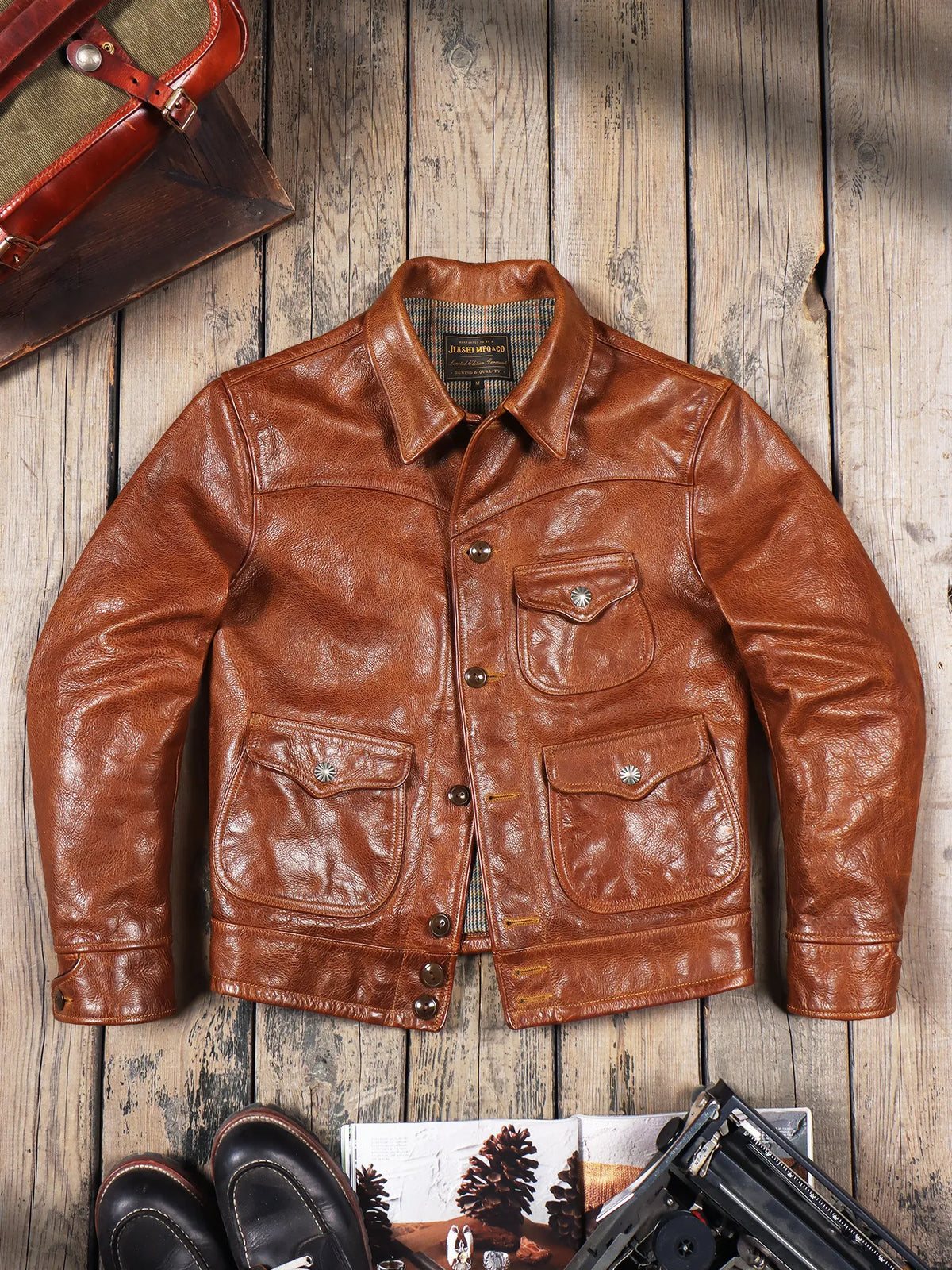 Tailor Brando 1.4mm Vegetable Tanned Calfskin American Vintage Men's Farmer Classic Genuine Leather Jacket Tailor Brando