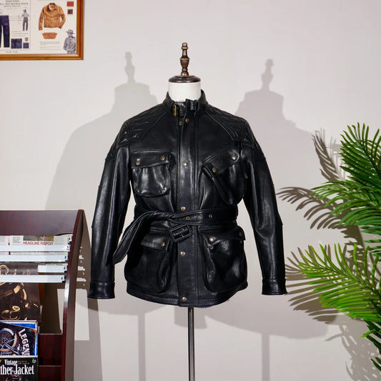 Tailor Brando Replica La*f Lauren RL Safari Biker Multi-Pocket Full Grain Cowhide Leather Jacket