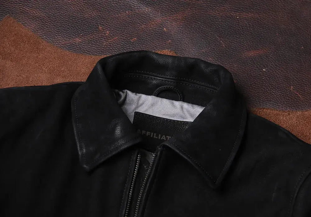 Tailor Brando Distressed-Finish Vintage A2 Heavyweight Men's Lapel-Collar Aviator Genuine Leather Jacket Tailor Brando