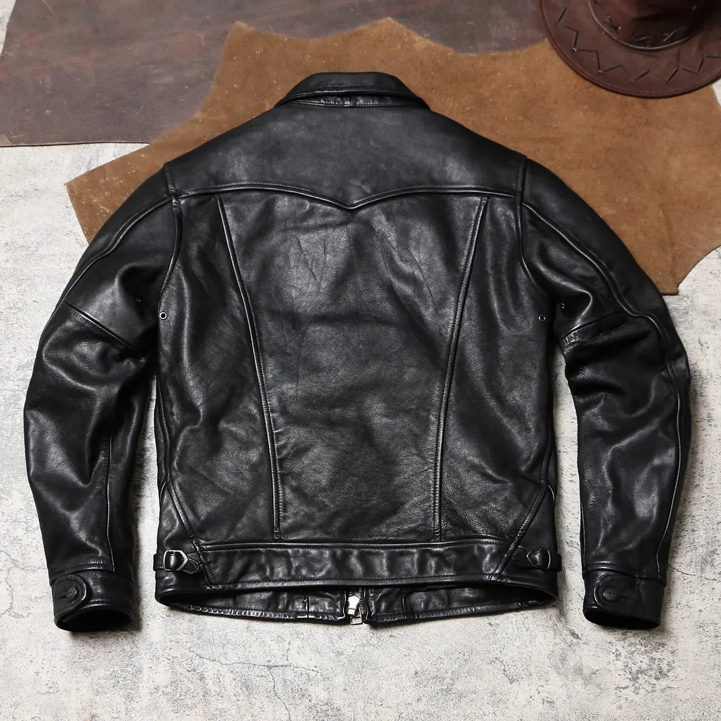 Tailor Brando American Retro Mendoza Washed Batik Horsehide Men's Classic Mendoza Genuine Leather Biker Jacket Tailor Brando