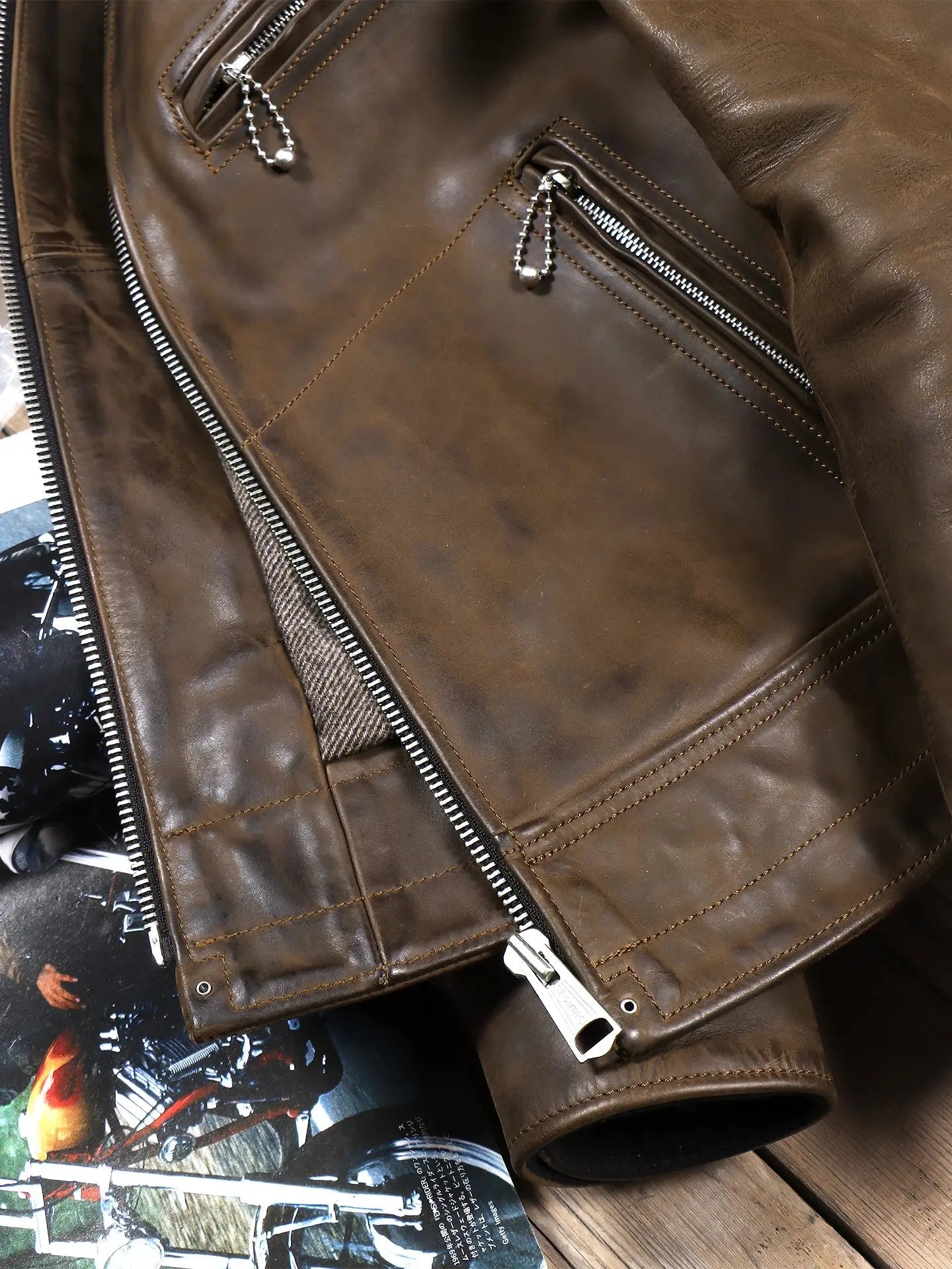 Tailor Brando Heavyweight Uncoated Oil-Waxed Cowhide Hand-Stitched Men's Classic Retro 1930s Genuine Leather Motorcycle Jacket Tailor Brando