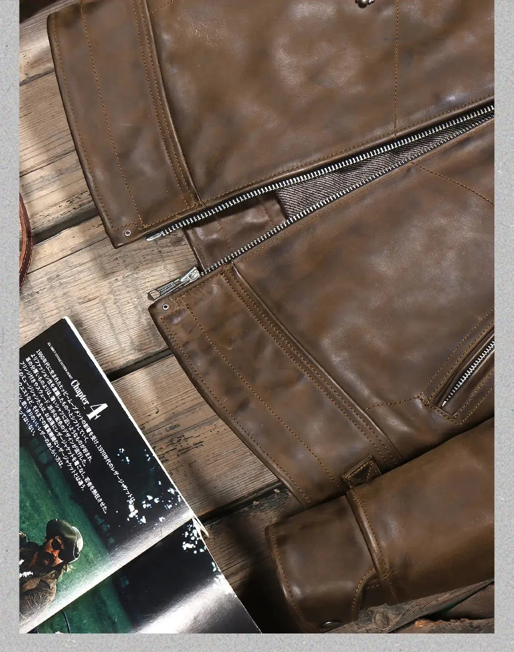 Tailor Brando Heavyweight Uncoated Oil-Waxed Cowhide Hand-Stitched Men's Classic Retro 1930s Genuine Leather Motorcycle Jacket Tailor Brando
